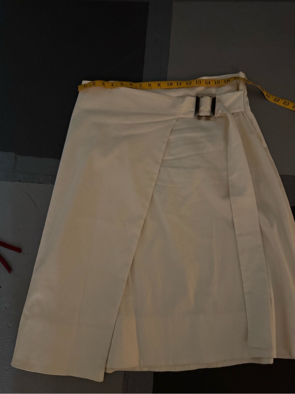Minimalist Rodebjer Wrap A-Line Skirt in Cream with Buckle Detail